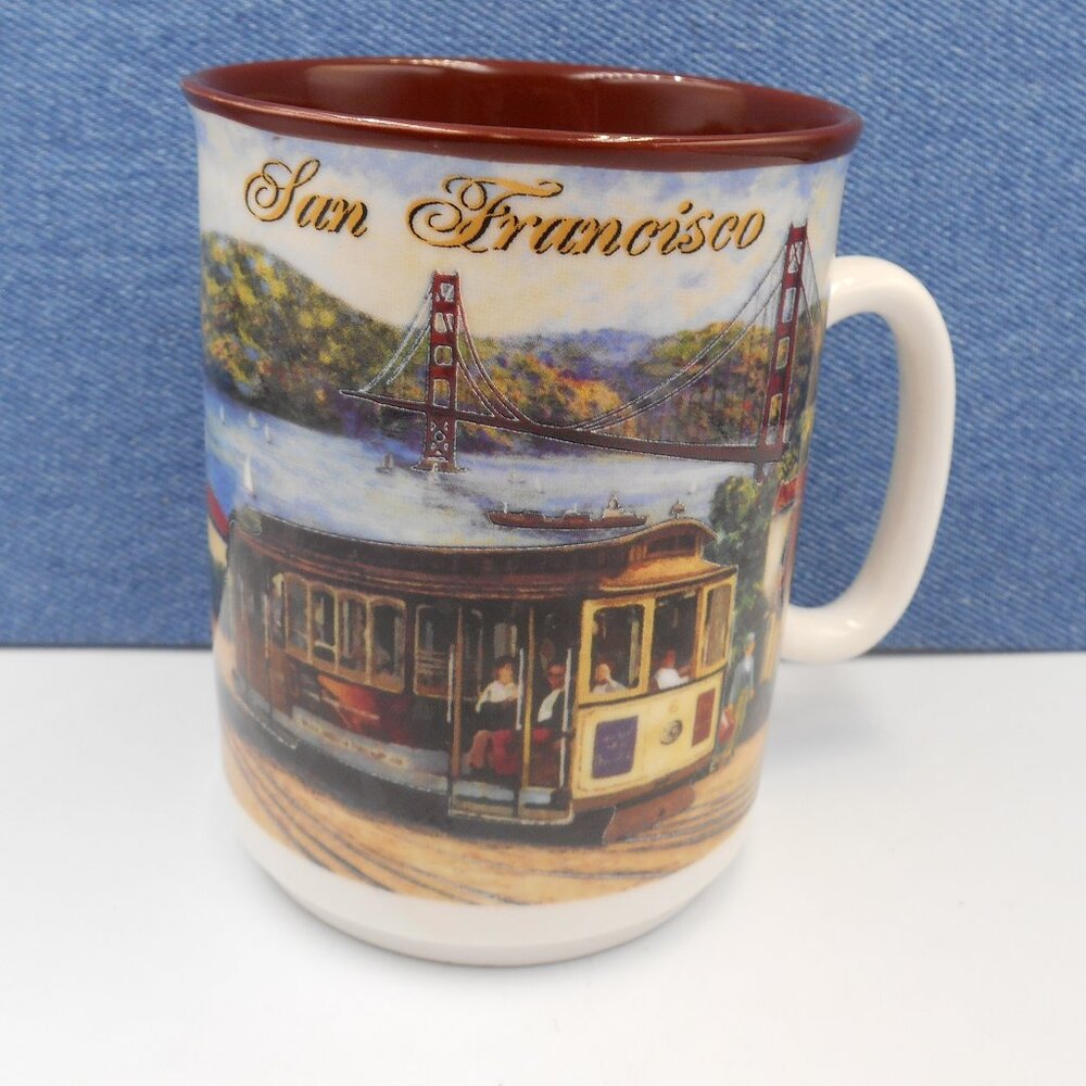 VINTAGE SAN FRANCISCO MUG CUP CABLE CAR BRIDGE THEME TOURIST CITY COLLECTIBLE